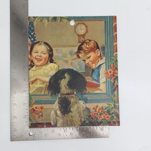 Vintage 1940s Jewel Tea Co Receipt Card Dillon Art School Children Dog Flag - Picture 4 of 4
